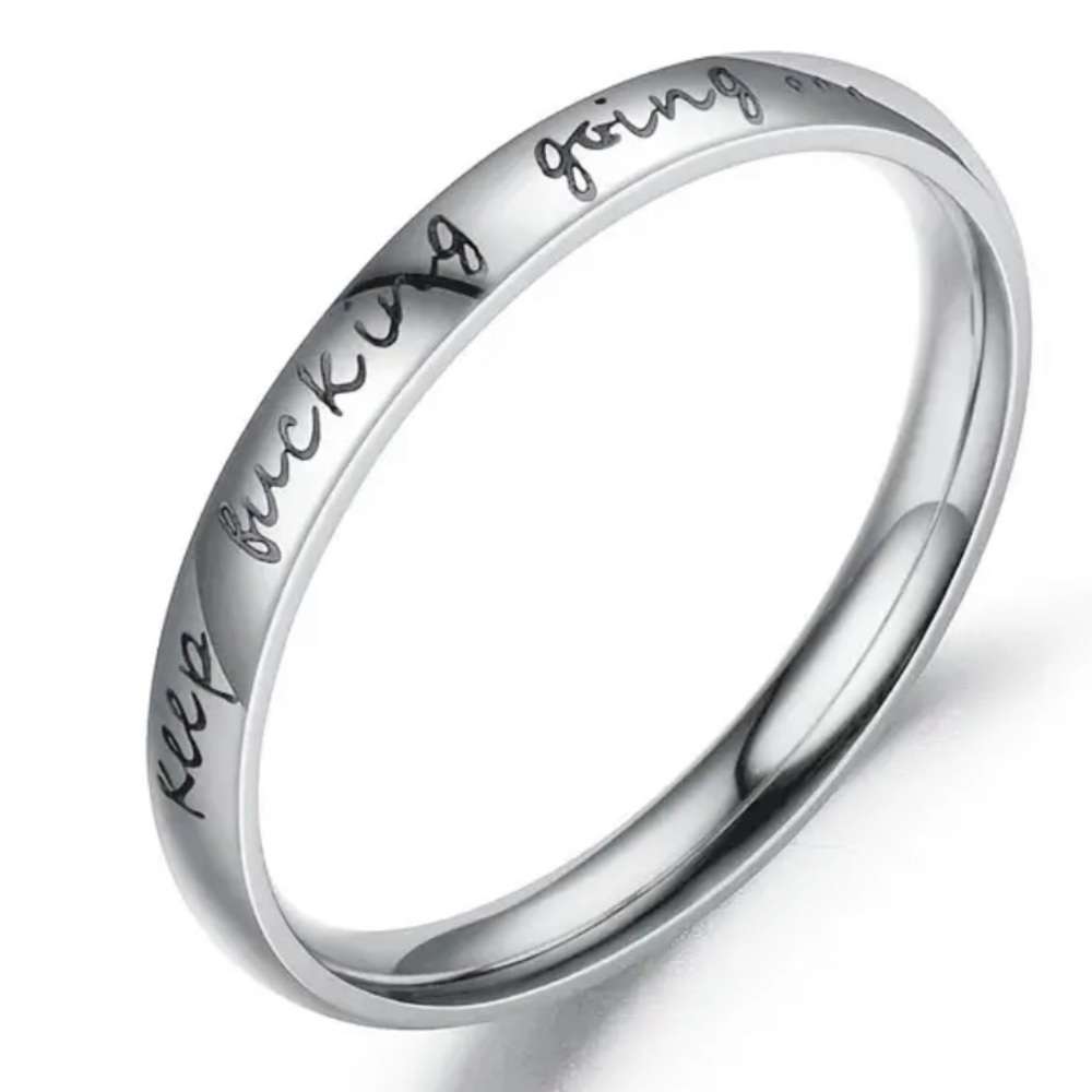 Stainless Steel Ring Inspirational Silver Ring Keep f n going - Picture 2 of 4